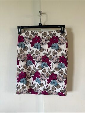 Ann Taylor Floral Pencil Skirt — Fuchsia, Teal & Beige on Cream
